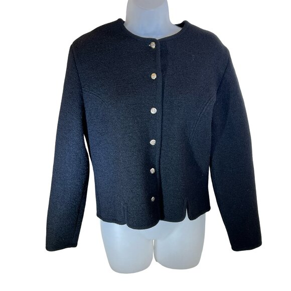Moffat Woolens Black Wool Cardigan Silver Buttons Size 14 - Picture 1 of 10